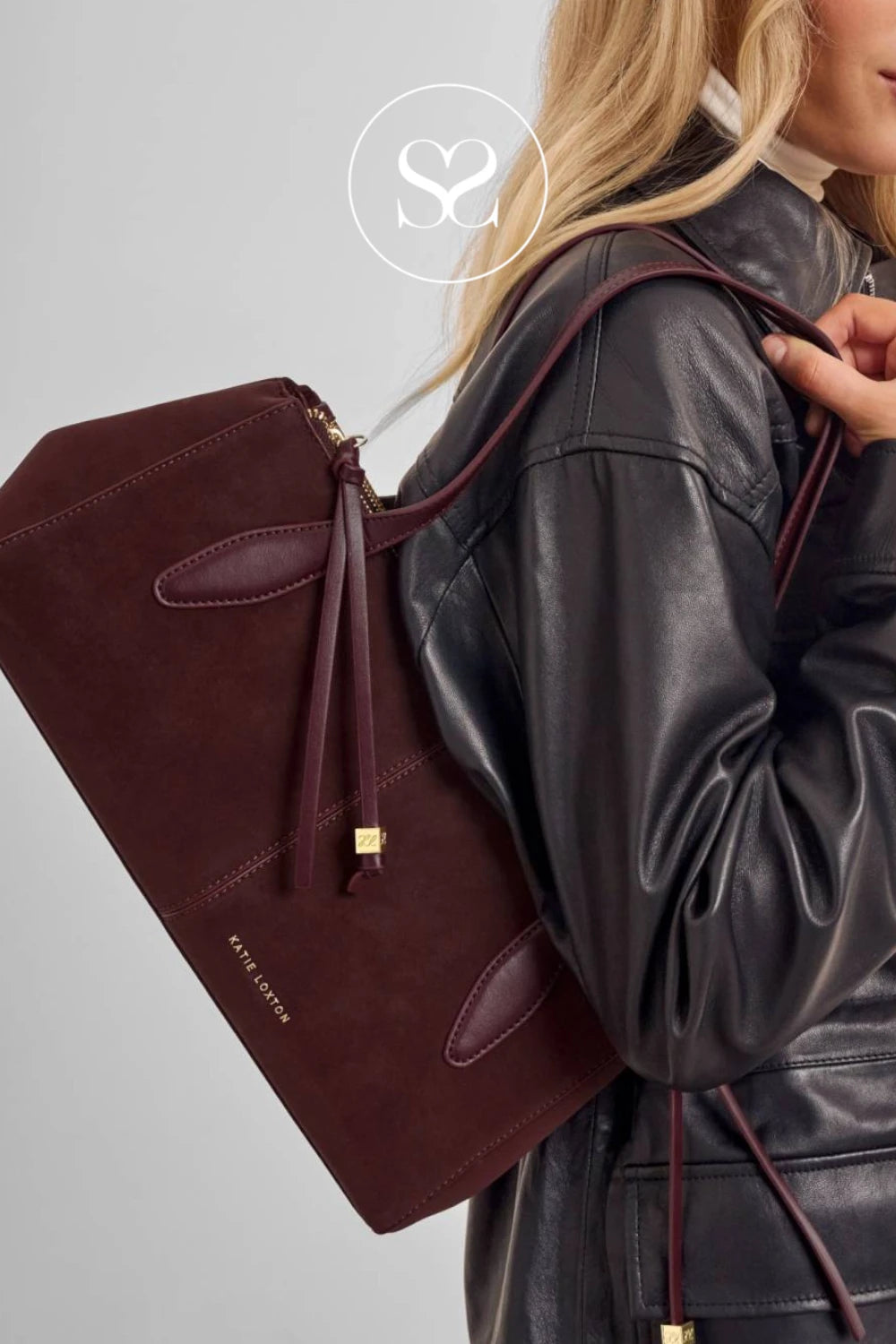 Katie Loxton Wine Suedette Shoulderbag - Hattie Ireland