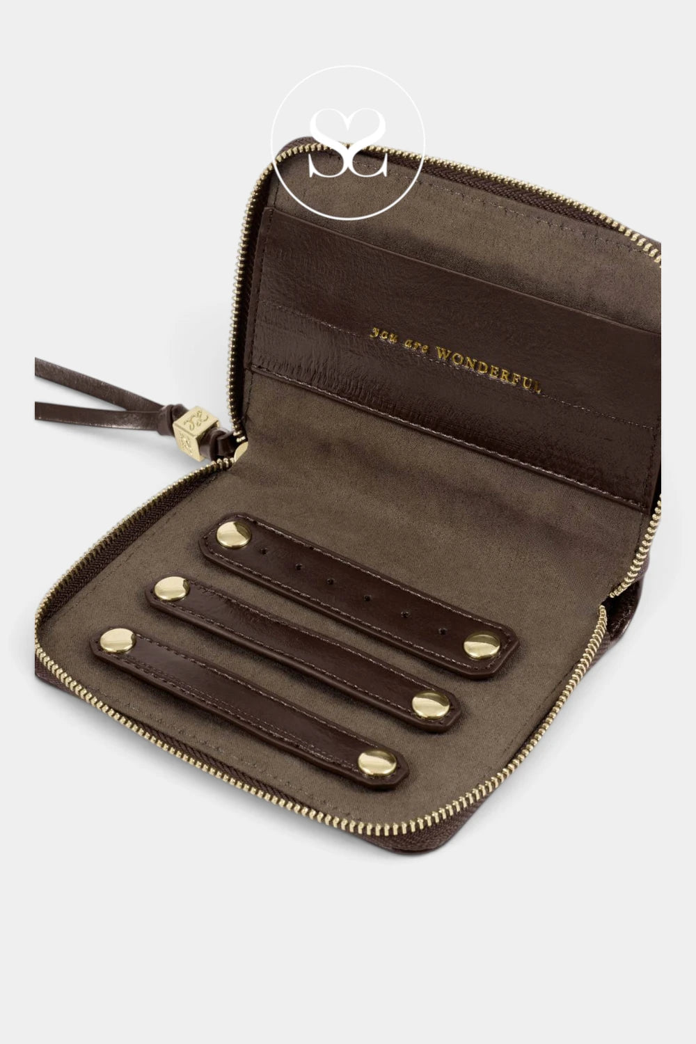 Katie Loxton Slim Jewellery Case - Chocolate Brown