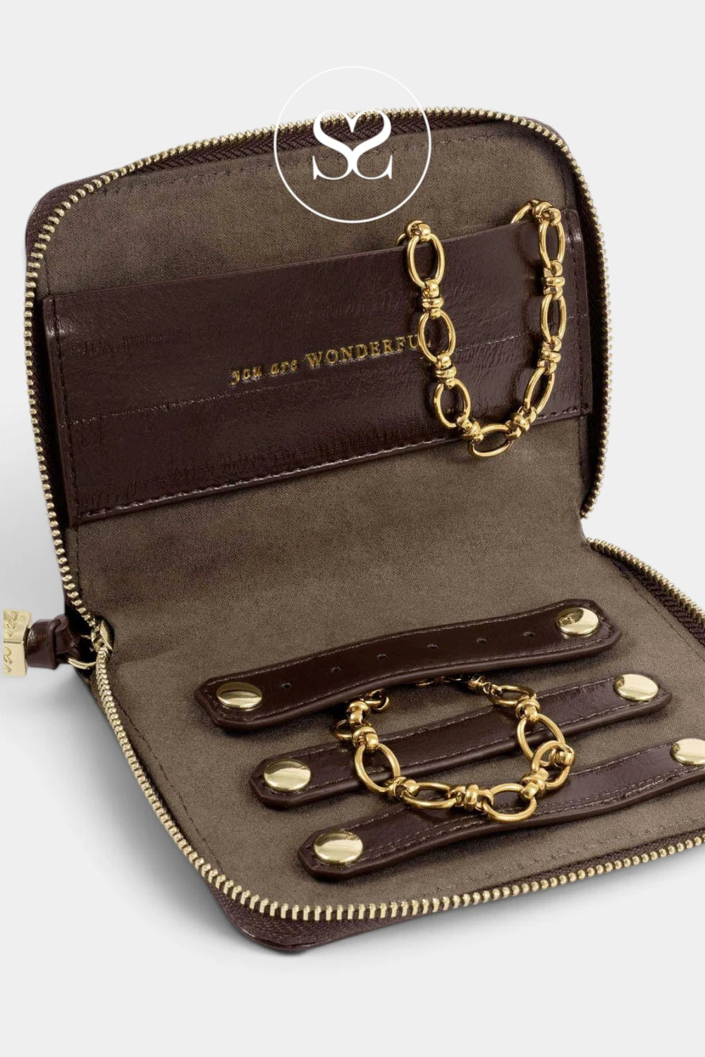 Katie Loxton Slim Jewellery Case - Chocolate Brown Ireland