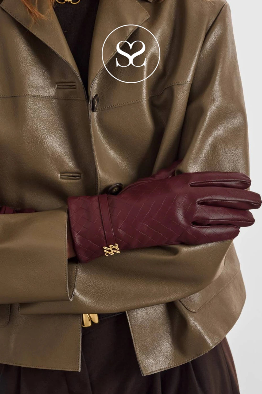 Katie Loxton Woven Faux Leather Gloves - Wine