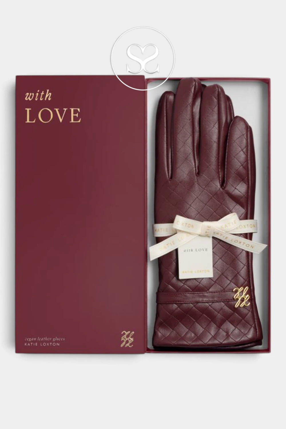 Katie Loxton Woven Faux Leather Gloves - Wine Ireland for Women