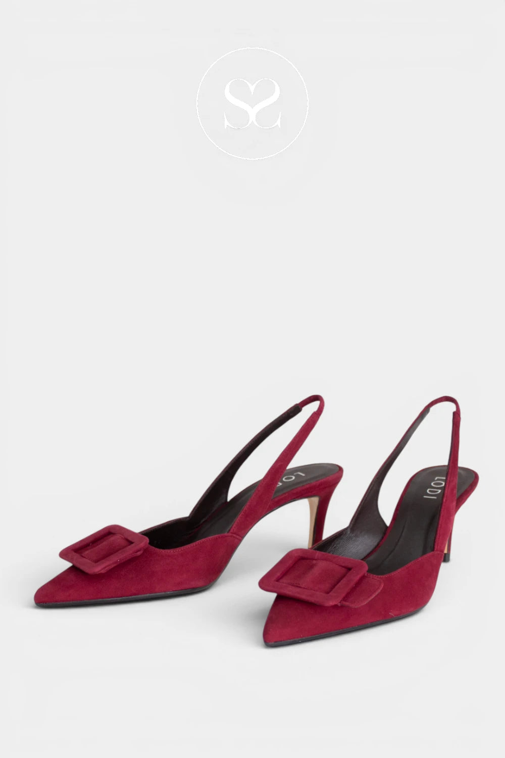 Nestor is a slingback court shoe from Lodi, crafted in rich burgundy suede with a pointed toe and a 6.5cm heel