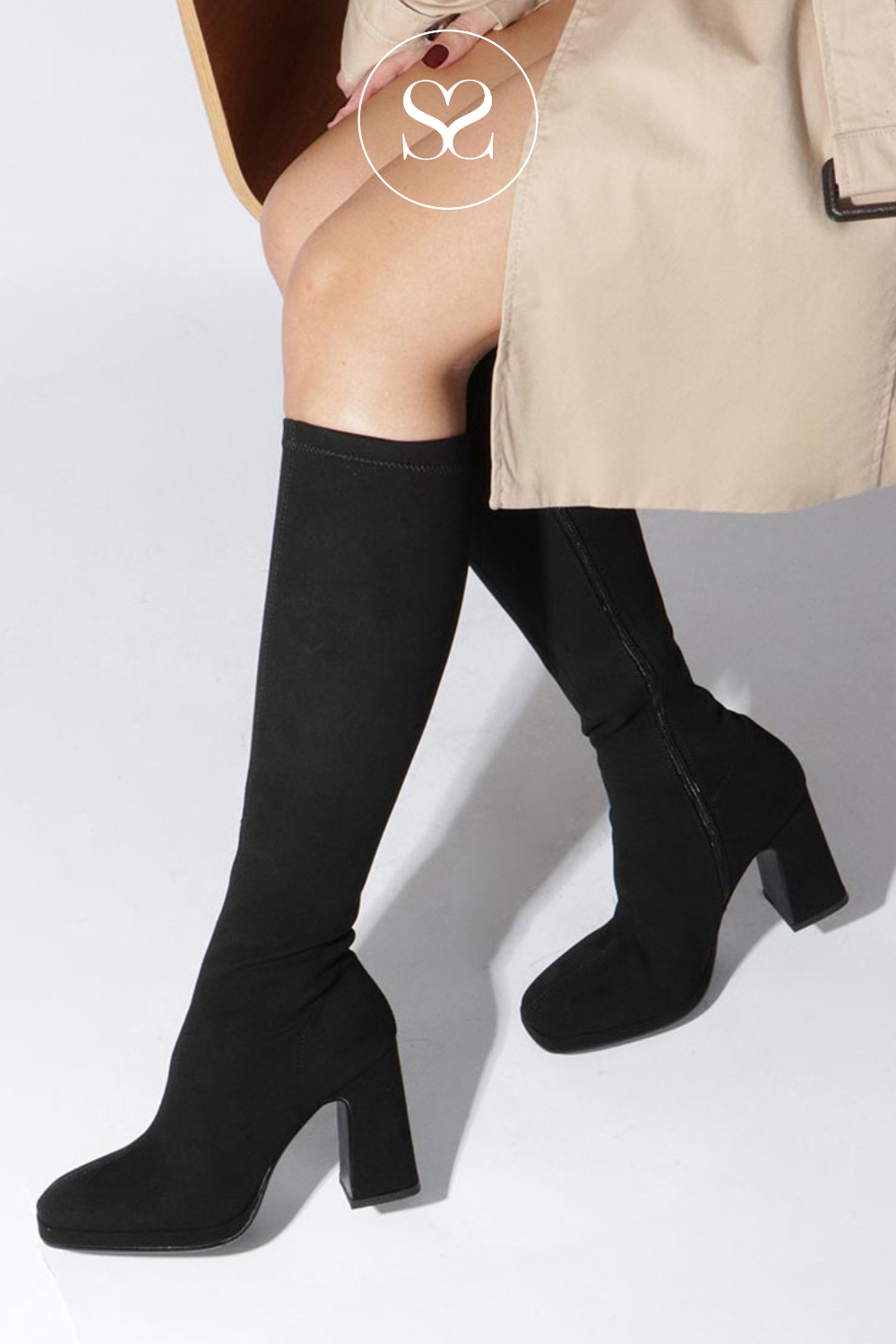 LODI LIMBO BLACK SUEDE STRETCH KNEE HIGH BOOTS