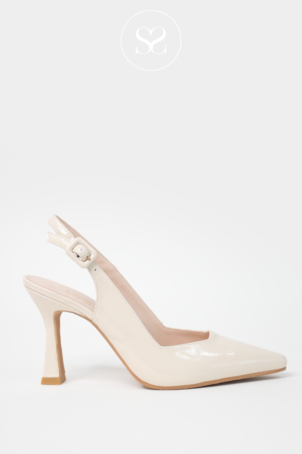 Lodi cream patent high heel with slingback