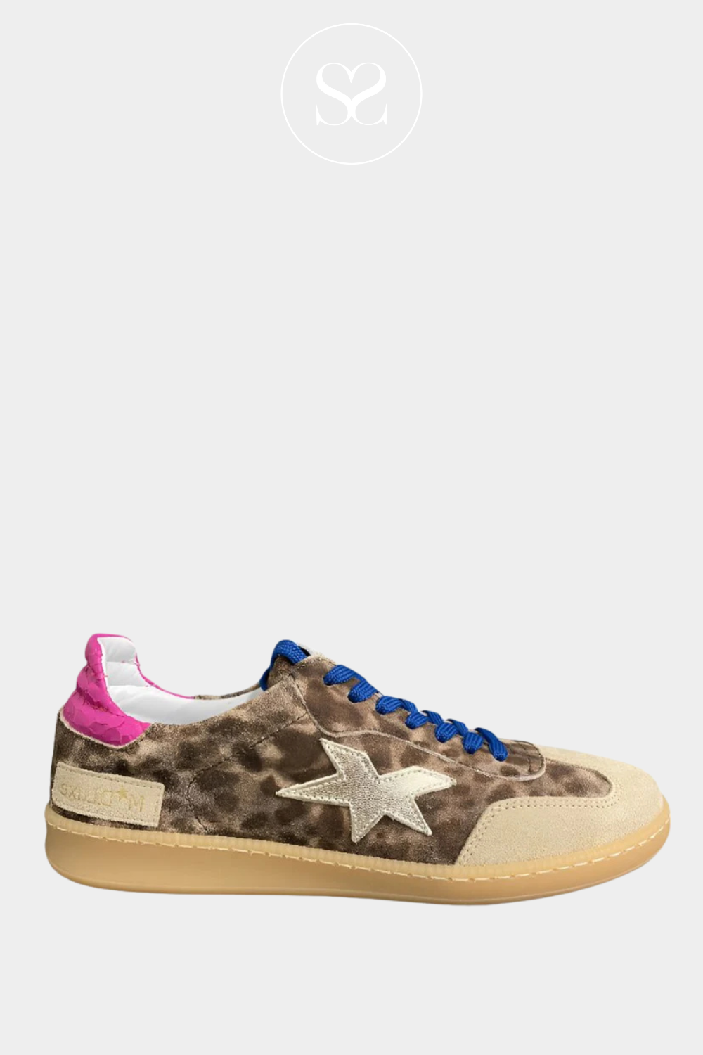 meline leopard print low profile trainers in suede finish