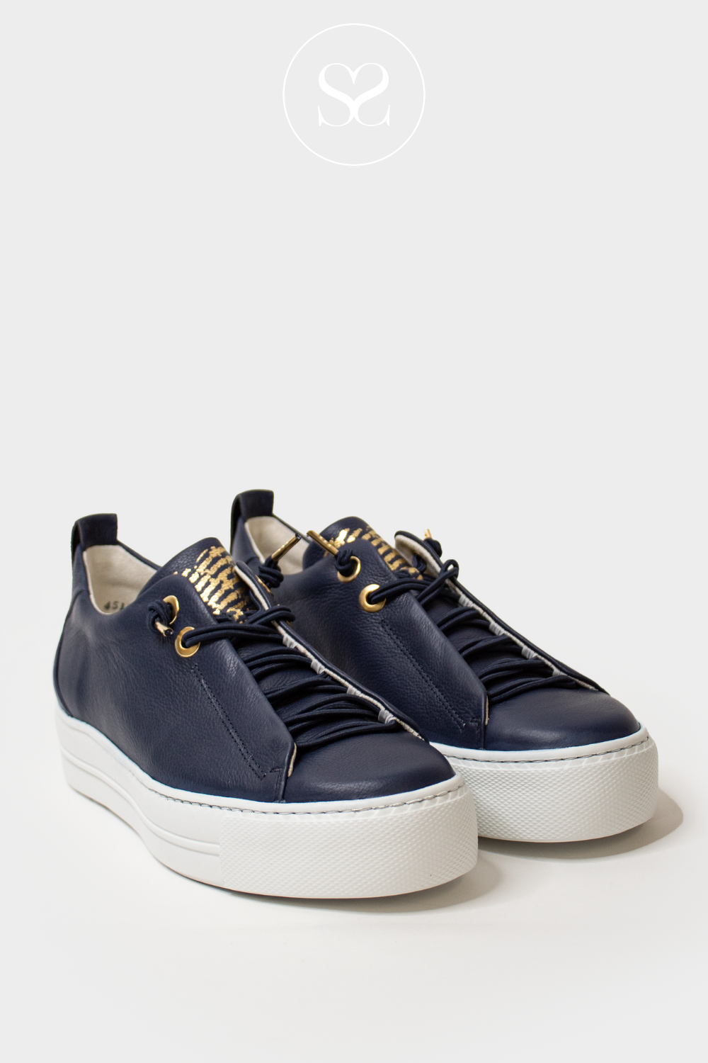 PAUL GREEN 5017 NAVY SLIP ON PLATFORM TRAINERS