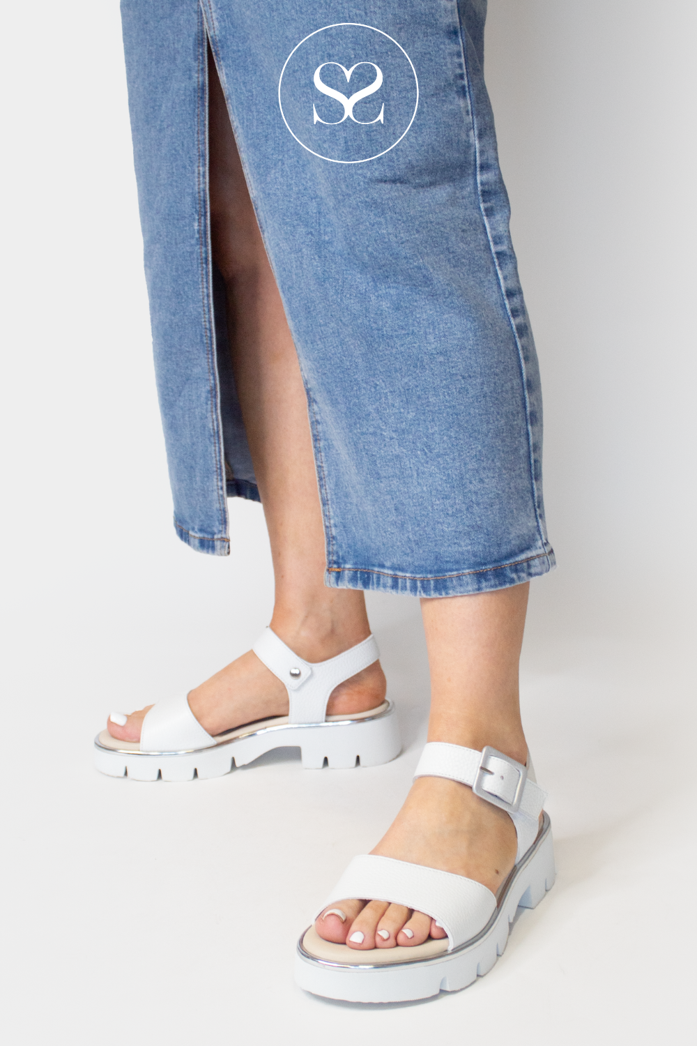 paul green chunky white leather sandals