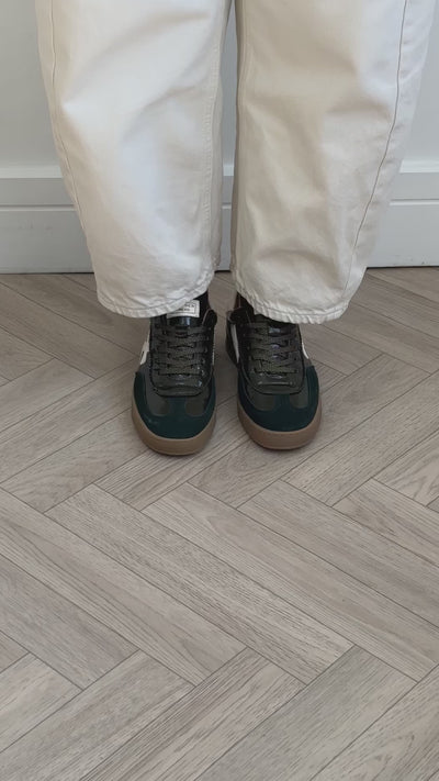 Another Trend Khaki Patent Leather & Suede Trainers A032-92
