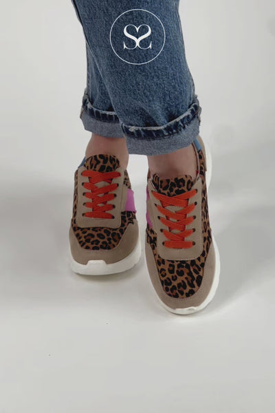 ARA 12_25116 LEOPARD PRINT MULTI COLOURED WEDGE TRAINER WITH WHITE SOLE 