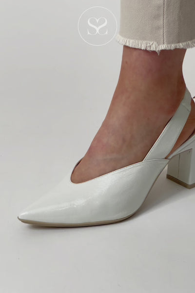 White Leather - Comfortable Block Heel Pump - Ally Shoes