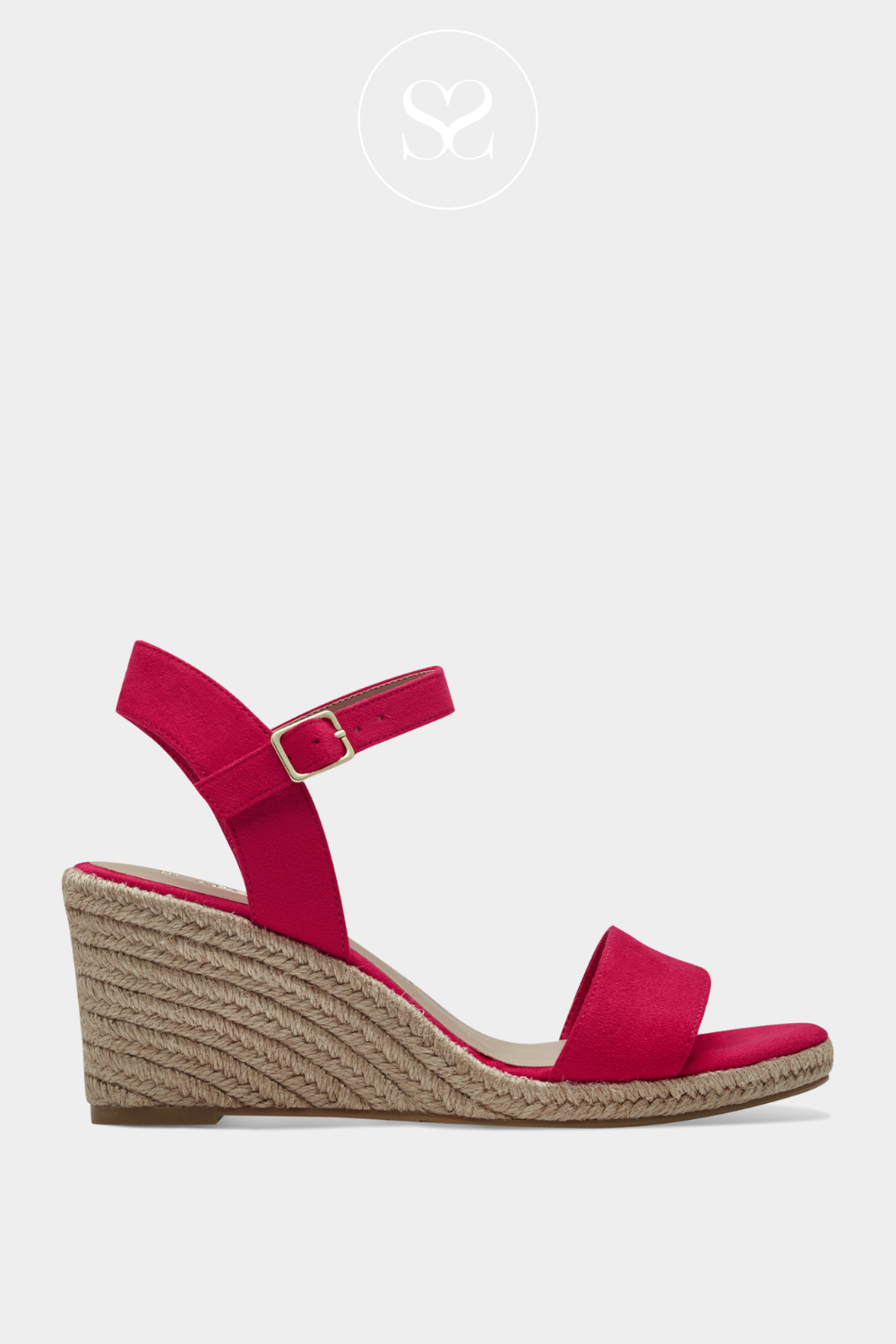 TAMARIS 1-28300-42 PINK SUEDE WEDGE SANDALS WITH ADJUSTABLE ANKLE STRAP