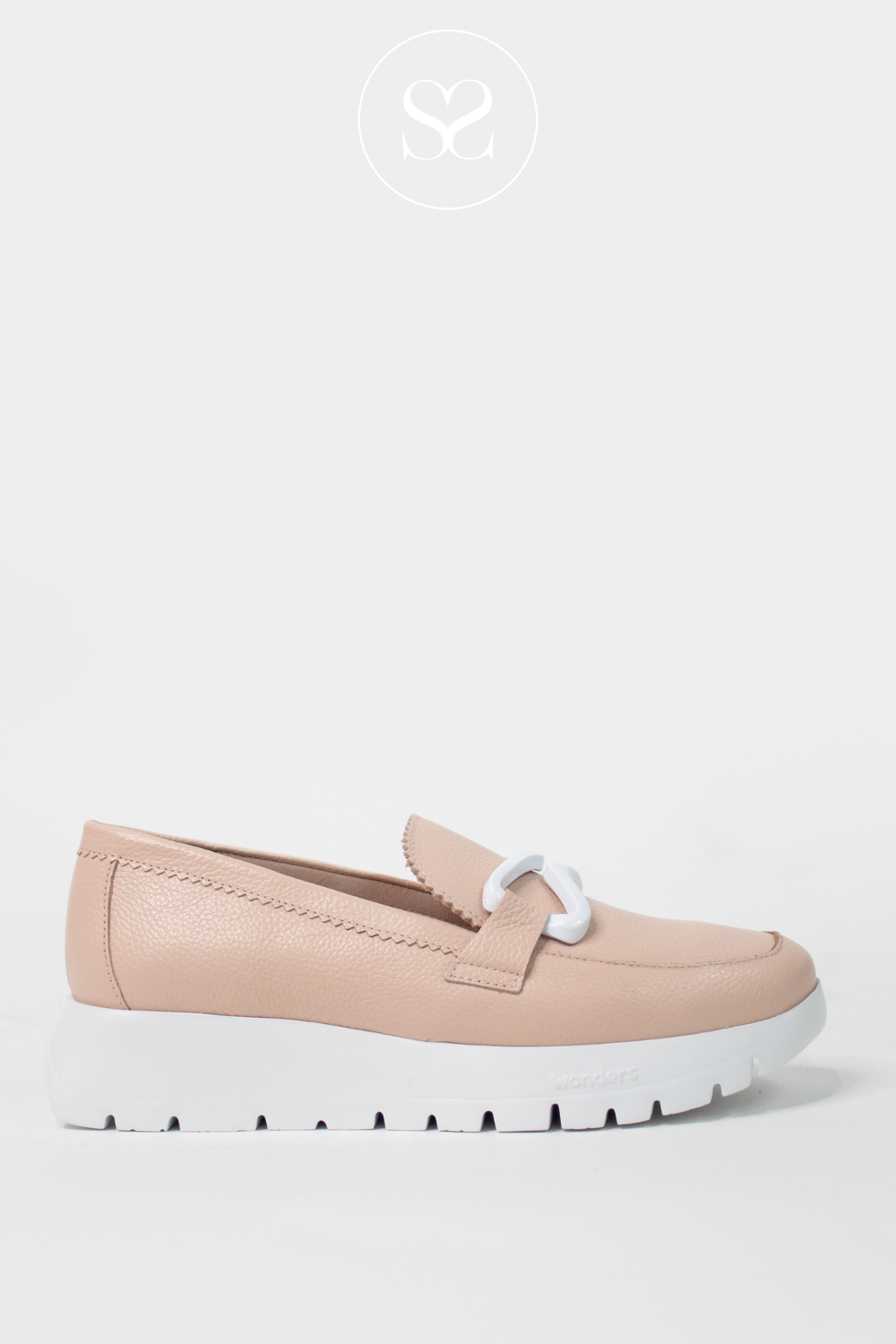 WONDERS A-2480 NUDE WEDGE SLIP ON SHOE WITH WHITE PLATFORM SOLE
