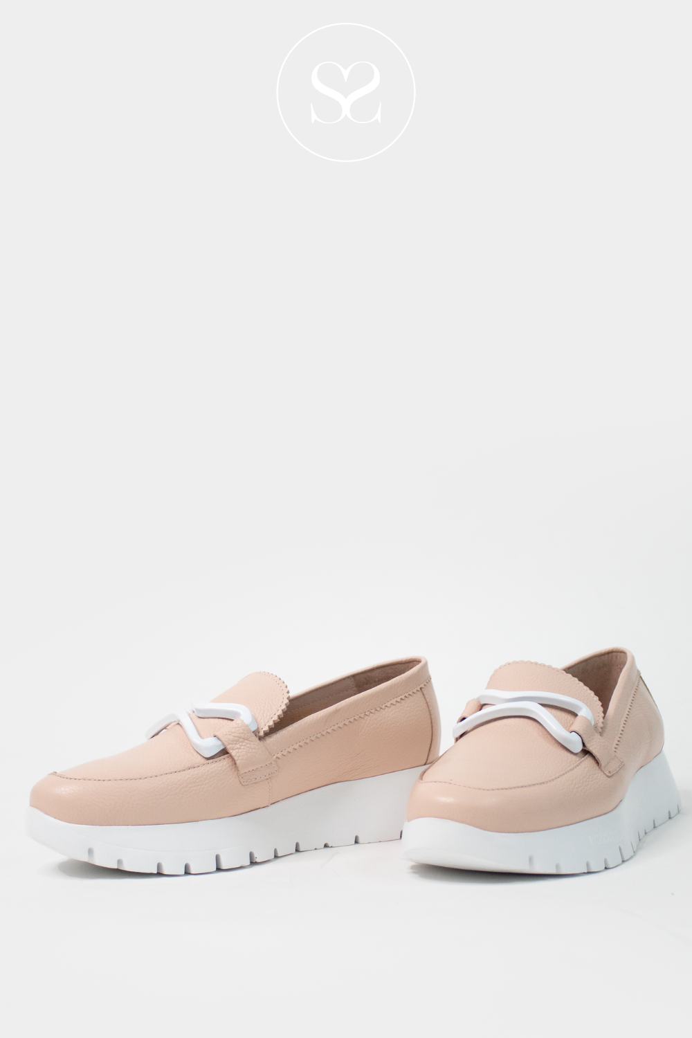WONDERS A-2480 NUDE WEDGE SLIP ON SHOE WITH WHITE PLATFORM SOLE

