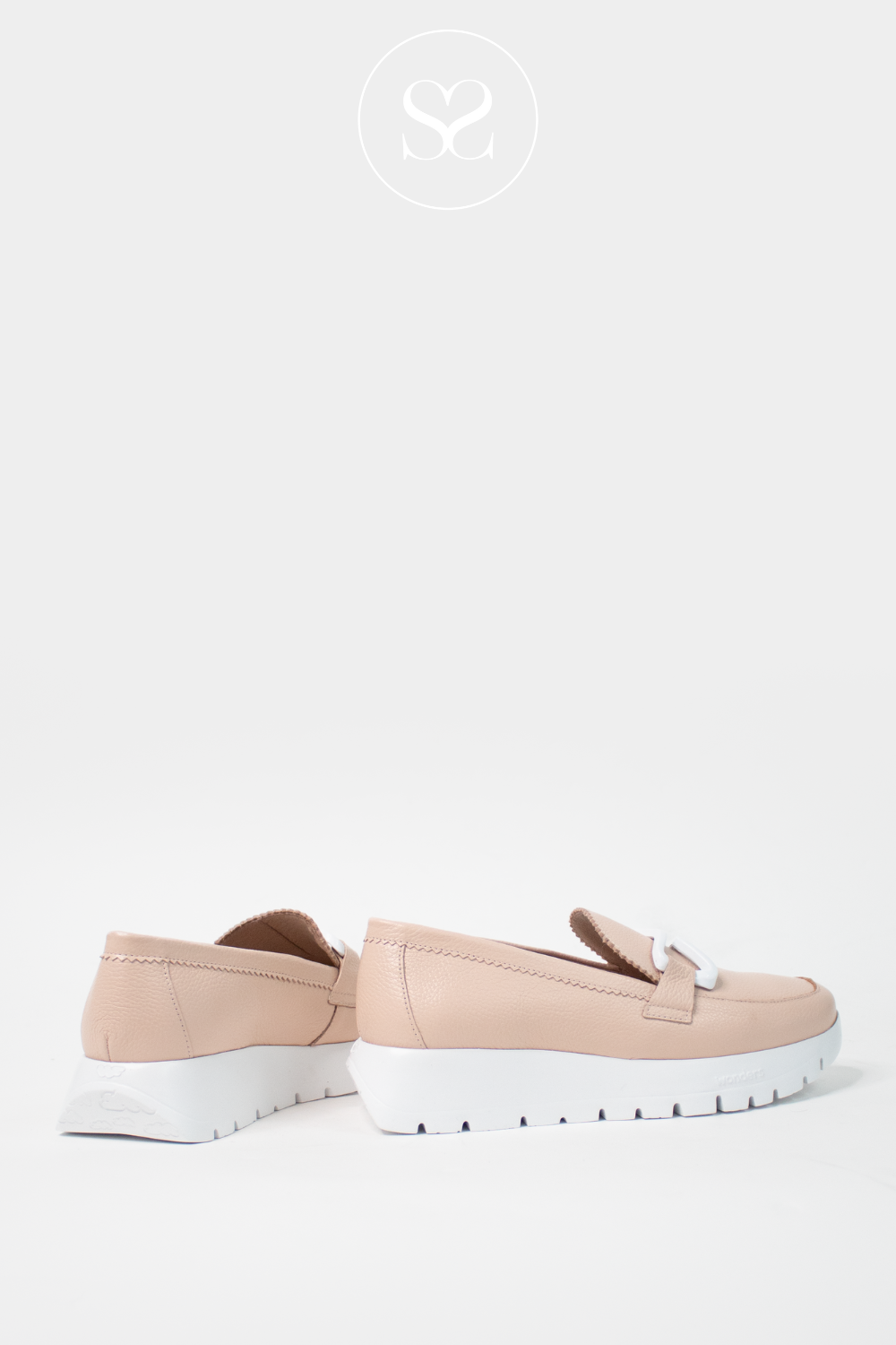 WONDERS A-2480 NUDE LEATHER WEDGE SLIP ON SHOE WITH WHITE PLATFORM SOLE