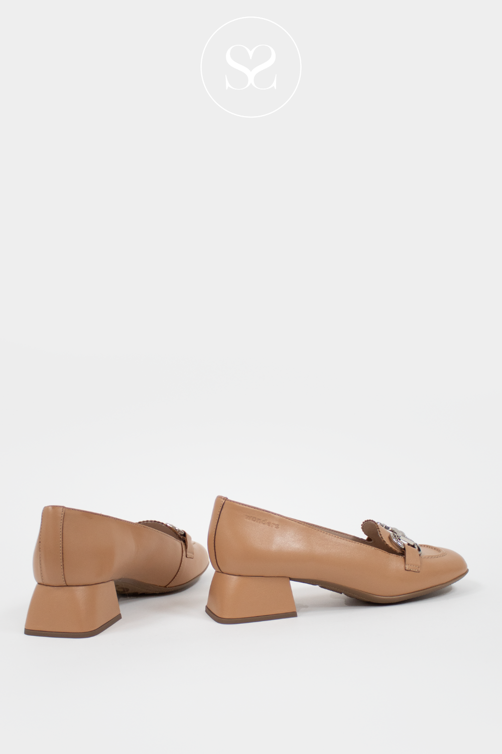 WONDERS D-1221 TAN/CAMEL LEATHER BLOCK HEEL LOAFERS