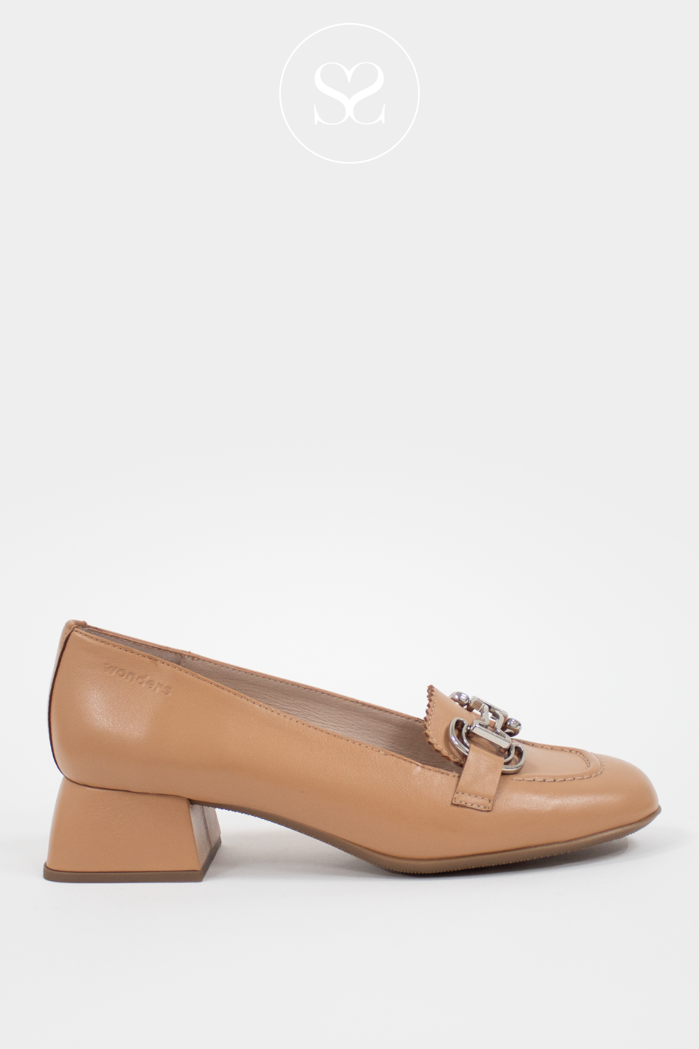 WONDERS D-1221 TAN/CAMEL LEATHER BLOCK HEEL LOAFERS