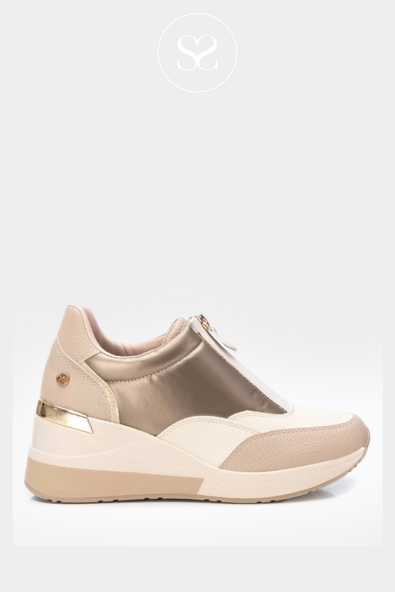 XTI wedge trainers in cream and gold