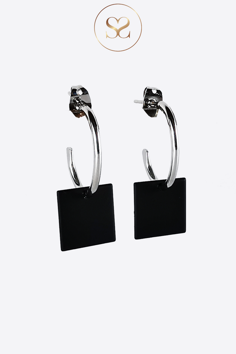 CONFESSION SMALL BLACK SQUARE HOOPS