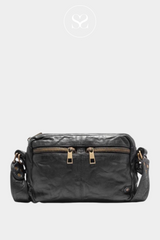 DEPECHE 15320 BLACK CROSSBODY BAG WITH FRONTAL ZIP AND TWO FRONT POCKETS WITH GOLD HARDWARE