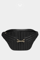 DEPECHE 15526 BLACK LEATHER BUMBAG WITH PADDING AND SMALL GOLD BUCKLE