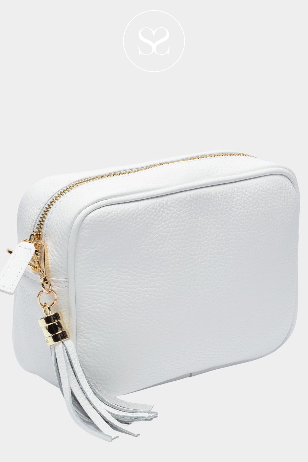 ELIE BEAUMONT WHITE CROSSBODY BAG WITH TASSLE AND GOLD ZIP