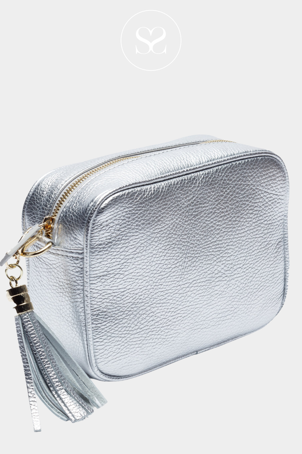 ELIE BEAUMONT SILVER CROSSBODY LEATHER BAG WITH TASSLE AND GOLD ZIP