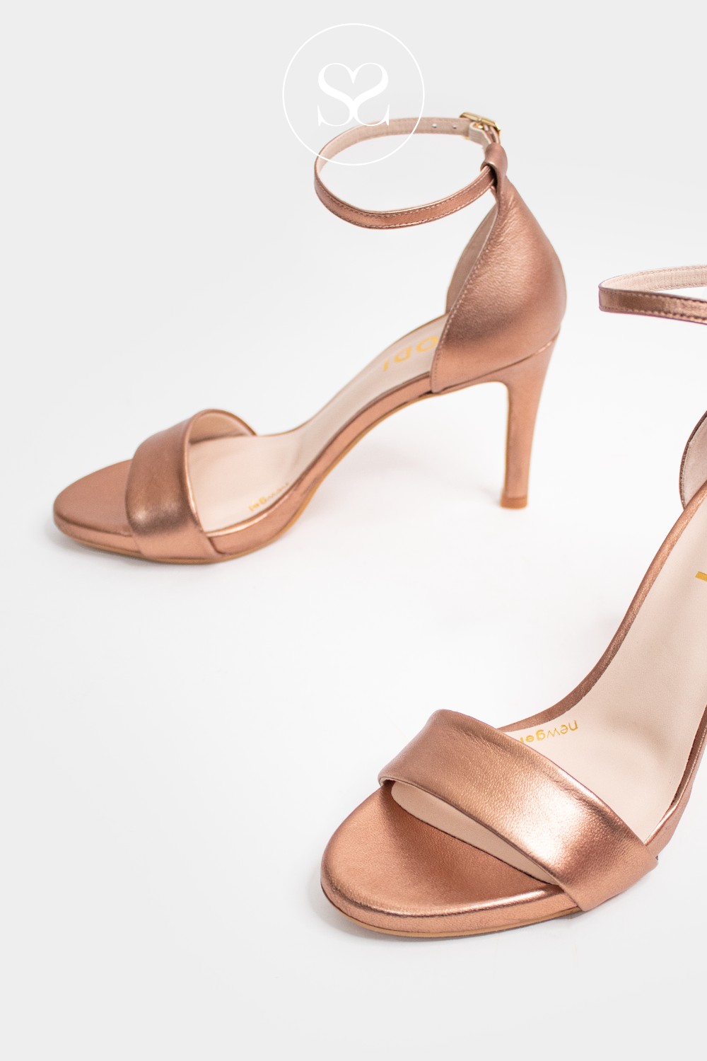 LODI BARELY THERE HEELED SANDALS IN ROSE GOLD / COPPER COLOUR