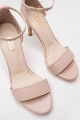 HIGH HEEL SHOES FROM LODI. THESE BARELY THERE SANDALS ARE IN A SOFT NUDE LEATHER