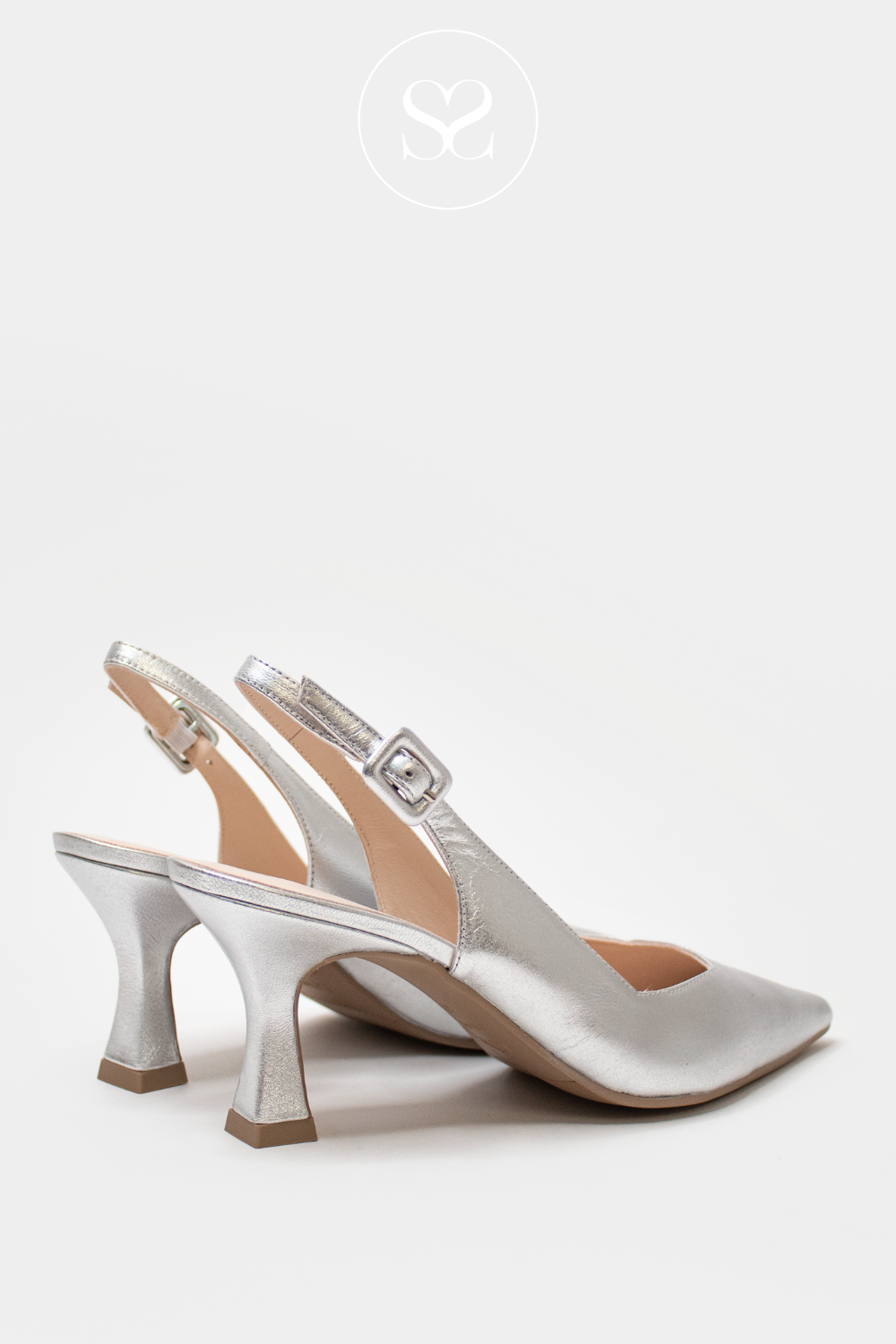 LODI SILVER SLING BACK PUMPS WITH LOW HEEL