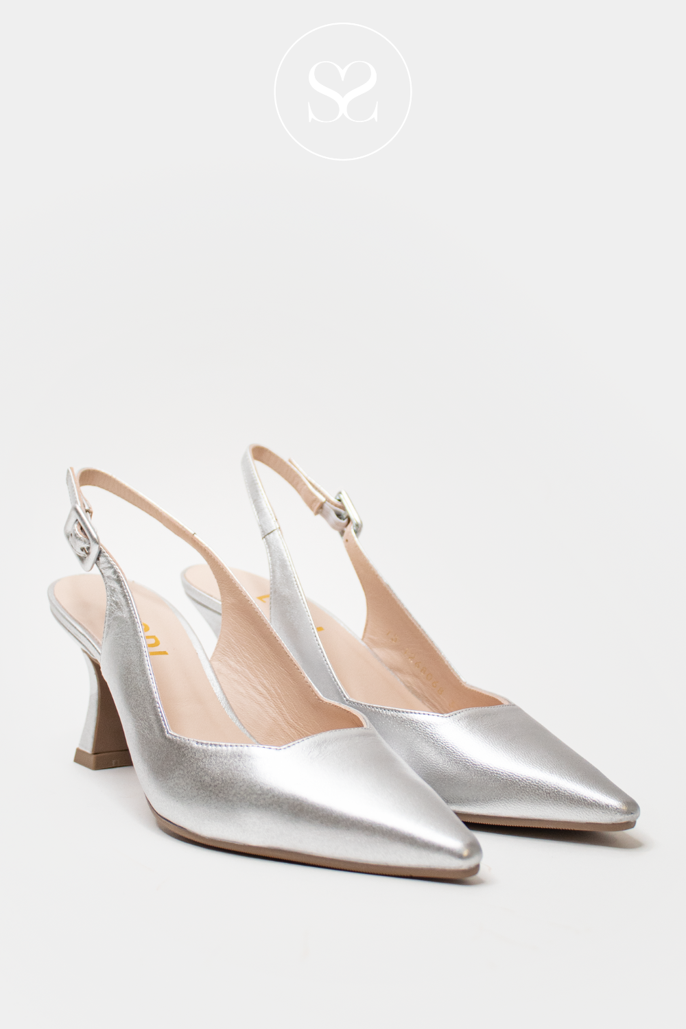 LODI SILVER MID HEEL SHOES WITH SLING BACK