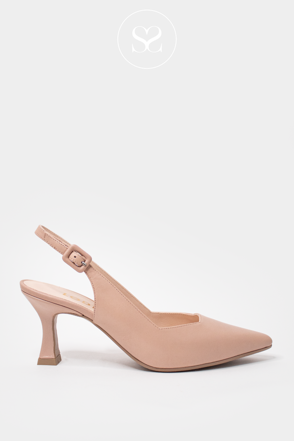 LODI MID HEELS IN NUDE WITH SLING BACK AND FLARED HEEL DESIGN
