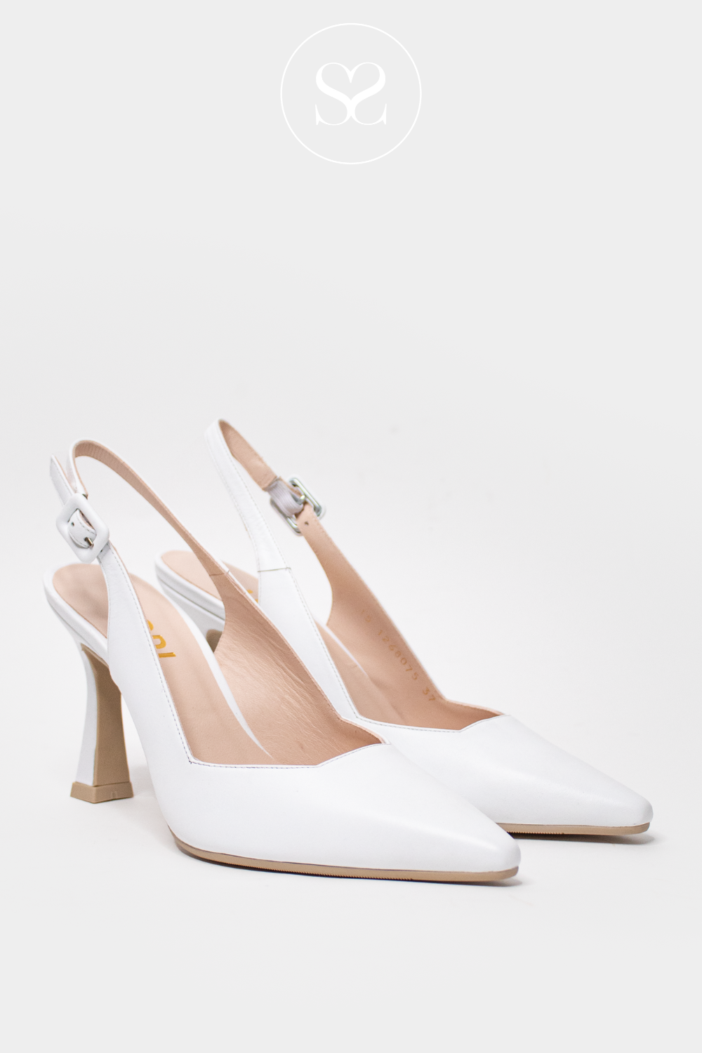 White Leather-Look Slingback Mid Block Heel Court Shoes