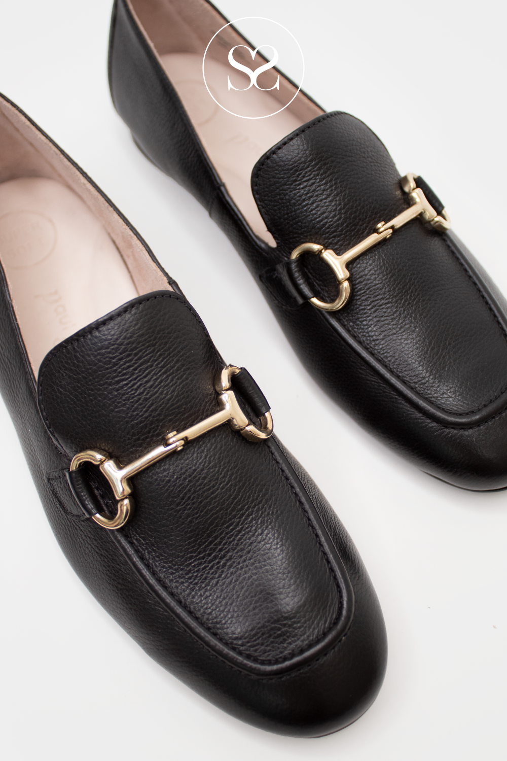 PAUL GREEN 2596 FLAT PLAIN BLACK LEATHER LOAFERS WITH GOLD CHAIN