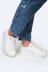 PAUL GREEN 5241 PLAIN WHITE PLATFORM TRAINERS WITH WHITE LACES