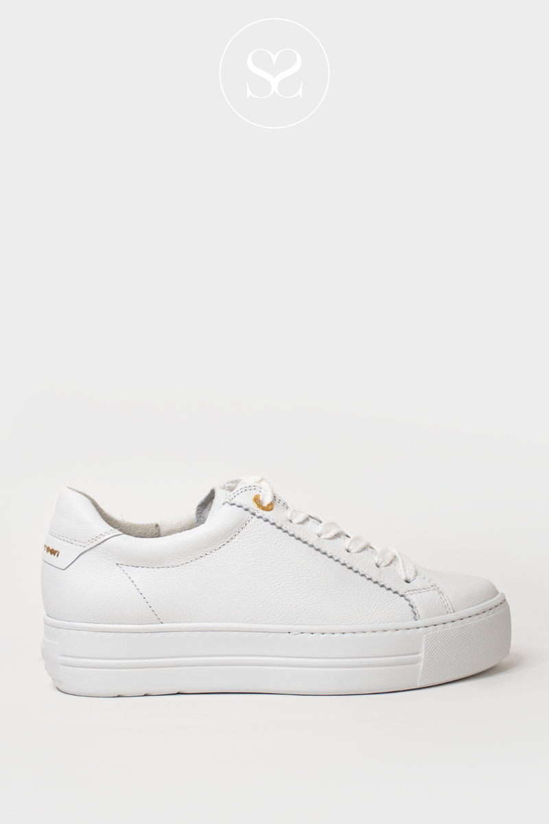 PAUL GREEN 5241 PLAIN WHITE PLATFORM TRAINERS WITH WHITE LACES