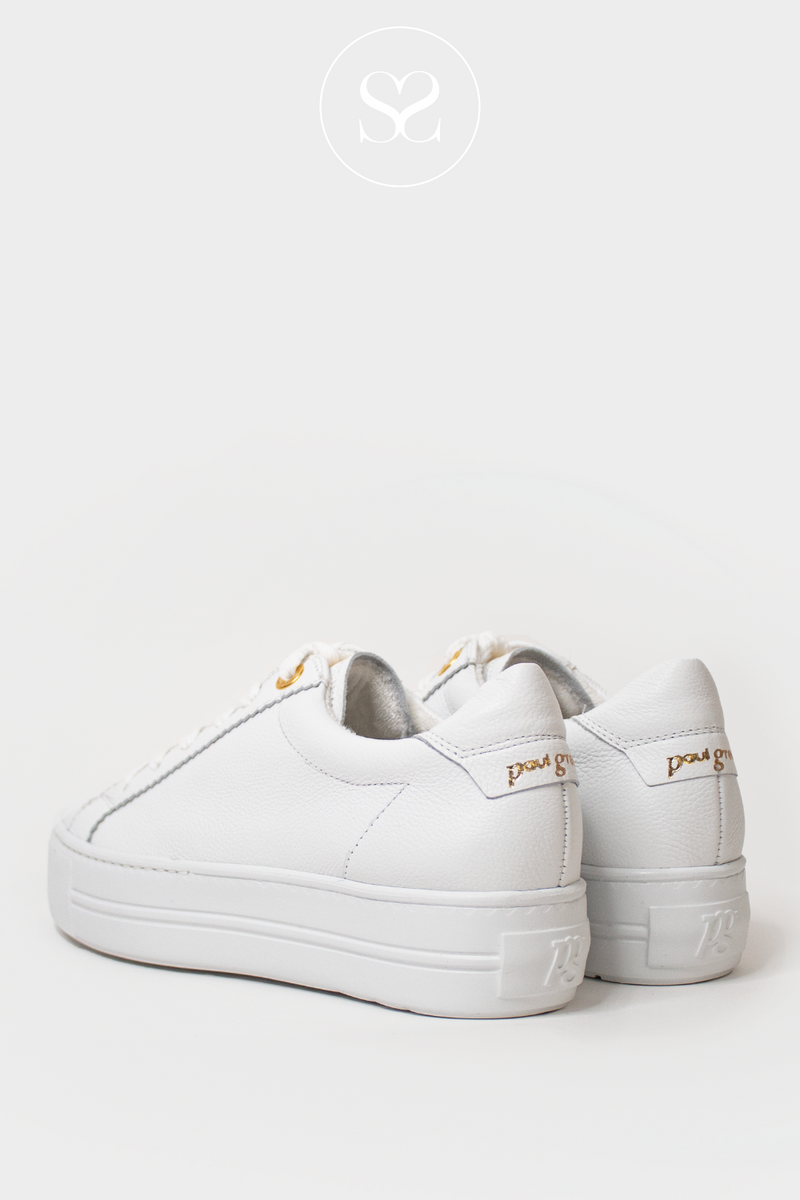 PAUL GREEN 5241 PLAIN WHITE PLATFORM TRAINERS WITH WHITE LACES