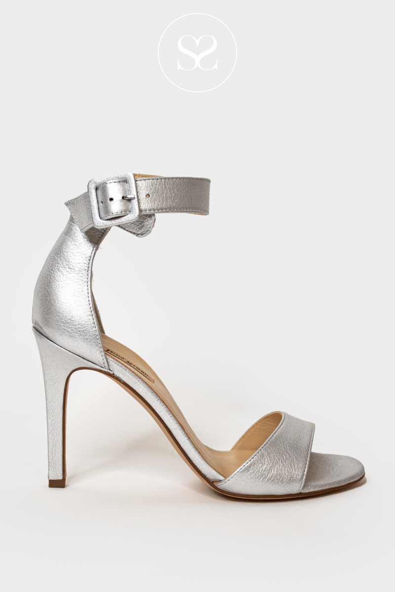 PAUL GREEN 7582 SILVER HIGH HEELED SANDALS WITH ANKLE STRAP